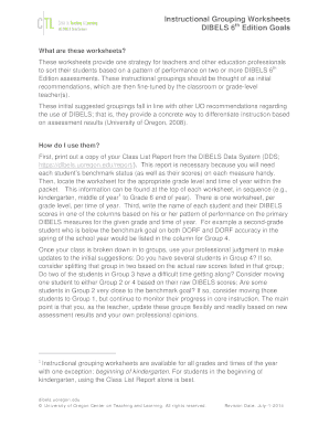 DIBELS Instructional Grouping Worksheet