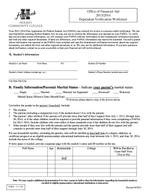 2013-2014 Dependent Verification Worksheet