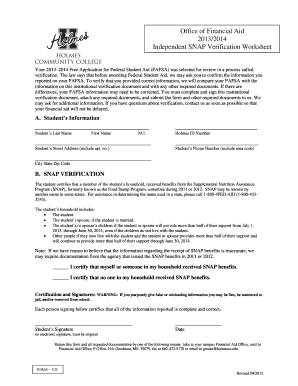 Independent SNAP Verification Worksheet