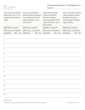 Instructional Grouping Worksheet