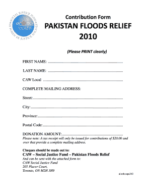 Pakistan Floods Relief Contribution Form