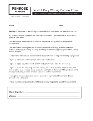Facial & Body Waxing Consent Form