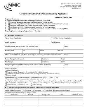 Corporate Healthcare Professional Liability Application