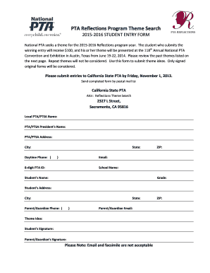 PTA Reflections Program Theme Search Entry Form