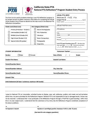 California State PTA Reflections Program Student Entry Form