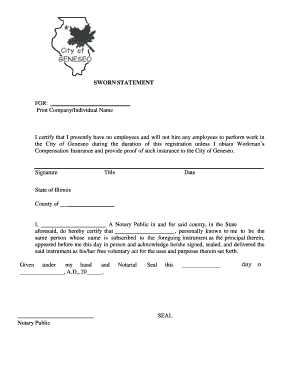 Fillable Online SWORN STATEMENT - City of Geneseo Illinois Fax Email ...