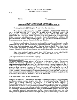 Notice of Deadline for Filing Objections to Chapter 13 Plan Confirmation