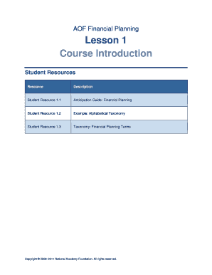 Financial plan sample - AOF Financial Planning Lesson 1 Course Introduction - e 1 B