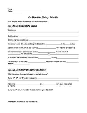 Cookie History Worksheet