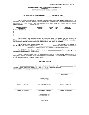 BOARD RESOLUTION NO Series of 200 - shfcphcom