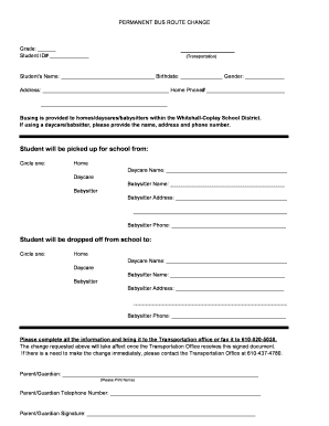 Permanent Bus Route Change Form