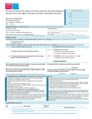Special Entry into Higher Education Application Form
