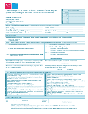 Special Entry into Higher Education Application Form