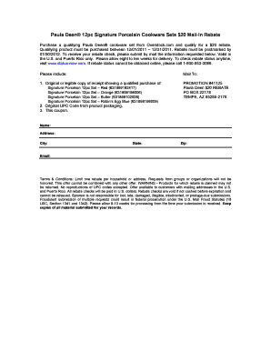 Paula Deen Cookware Rebate Form