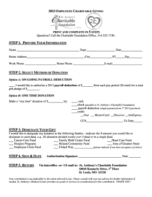 2013 Employee Charitable Giving Form