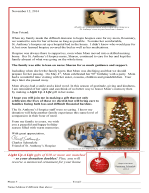 St. Anthony's Light Up A Life Donation Form
