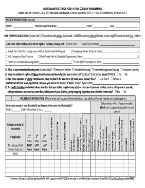 Vermont Homelessness Survey Form