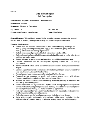 Tracking forms - Page 1 of 3 City of Burlington Job Description - btv