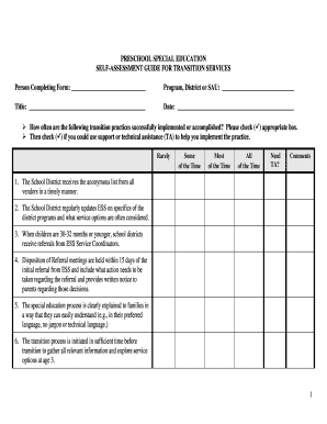 Preschool Special Education Transition Services Self-Assessment Guide
