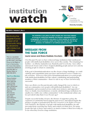 Institution Watch Volume 7 No 2 Monitoring the progress toward a vision of full community living for all persons with intellectual disablities - centreforwelfarereform