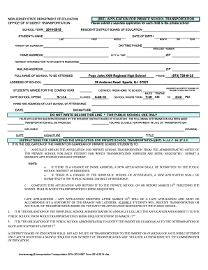 New Jersey Private School Transportation Application