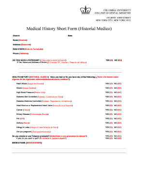 Medical History Short Form