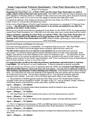 Congressional Testimony Questionnaire - Clean Water Restoration Act