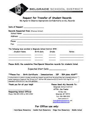 Request for Transfer of Student Records