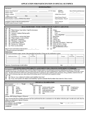 Special Olympics Participation Application