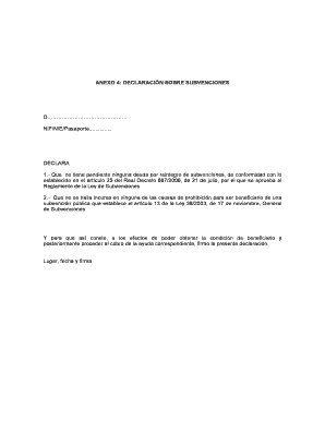 Declaración sobre Subvenciones