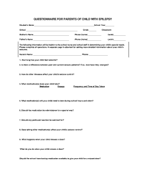Epilepsy Information Form for Parents