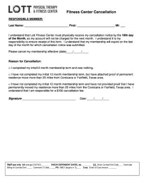 Fitness Center Cancellation Form