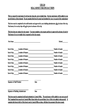 Meal Money Request Form
