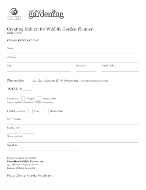 Wildlife Garden Planner Order Form
