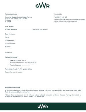 Great Western Railway Refund Form