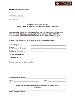 Employer's Report of End of Employment for 17-Month OPT