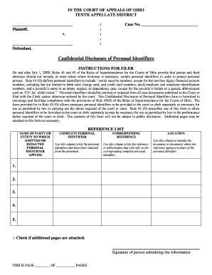 Confidential Disclosure of Personal Identifiers Form