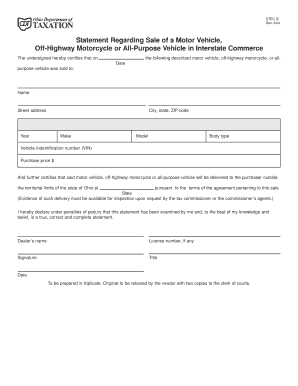Statement Regarding Sale of a Motor Vehicle