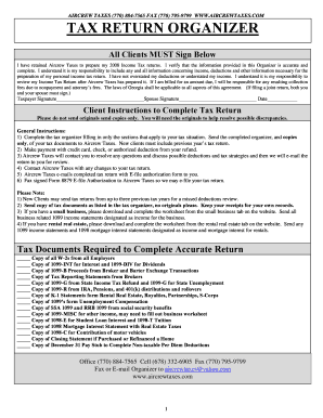 2008 Aircrew Taxes Return Organizer