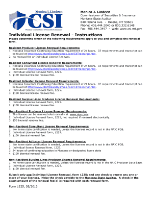 Montana Individual License Renewal Form 1225
