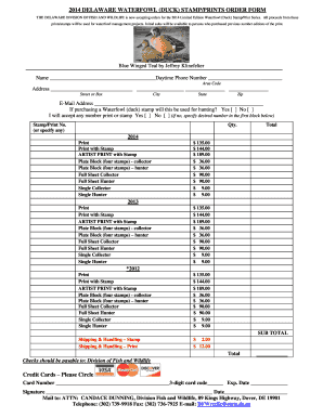 2014 Delaware Waterfowl Stamp Order Form
