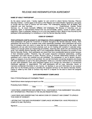 Release and Indemnification Agreement for Service Saturday