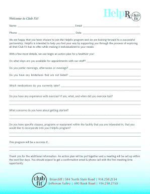 Club Fit HelpRx Program Enrollment Form