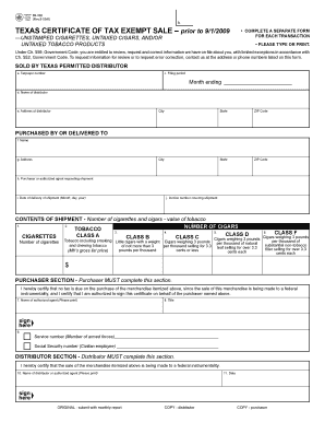 Texas Certificate of Tax Exempt Sale