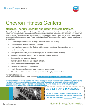 Chevron Fitness Centers Massage Discount Coupon