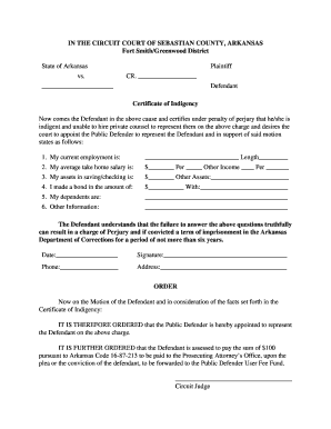 Certificate of Indigency