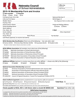 2015-16 NCSA Membership Form and Invoice