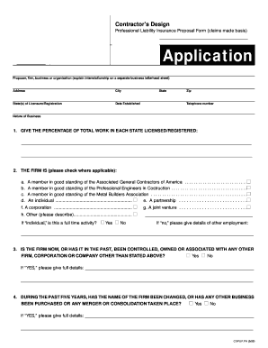 Contractor’s Design Professional Liability Insurance Proposal Form
