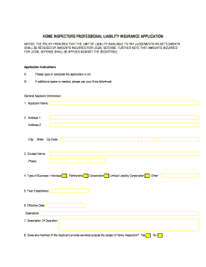 Home Inspectors Professional Liability Insurance Application