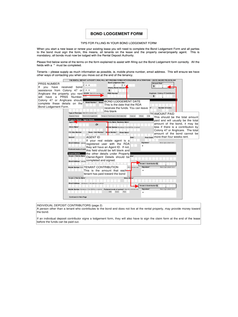 Fillable Online BOND LODGEMENT FORM Tasmania Fax Email Print pdfFiller